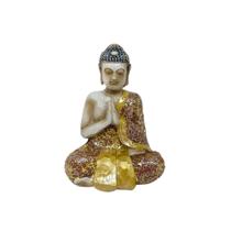 ESCULTURA DECORATIVA BUDA EM RESINA VERMELHO E DOURADO 25cm