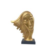 Escultura Decorativa Cabeça em Resina Dourada 34cm RQ3028 BTC