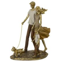 Escultura Decorativa Casal Com Filho e Pet - Ani Decor