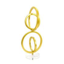 Escultura Decorativa Circulo Metal Dourado Base Cristal Luxo