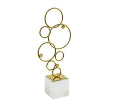 Escultura Decorativa Circulos Metal Dourado c Base Luxo