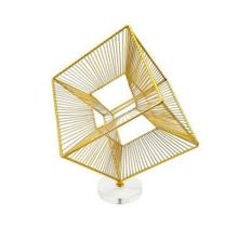 Escultura Decorativa Cubo Metal Dourado Base Acrilico Luxo