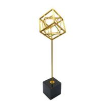 Escultura Decorativa Cubos Metal Maior Dourado Base Luxo