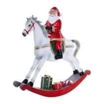 Escultura Decorativa de Cavalo Branco com Papai Noel Natalino Natal 23x23cm Cromus