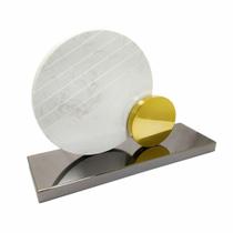 Escultura Decorativa Discos Marmore Branco Metal c Base