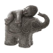 Escultura Decorativa Elefante Com Buda Em Resina Mero