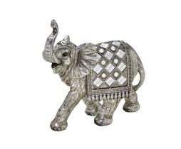 Escultura Decorativa Elefante em Resina Prata 28cm