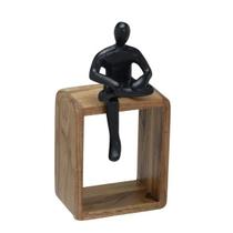 Escultura decorativa em aluminio e madeira 25cm