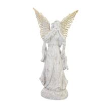 Escultura decorativa em resina anjo com trompete 34cm