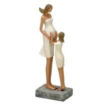 Escultura Decorativa em Resina Mãe Grávida e Filha