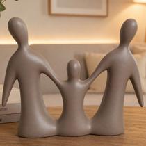 Escultura Decorativa Família em Cerâmica Moderna Minimalista Elegante, Objeto Decorativo para Sala, Estante e Aparador, Decoração Sofisticada