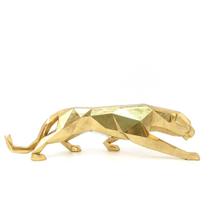Escultura Decorativa Leopardo Em Resina Dourada Média 34Cm