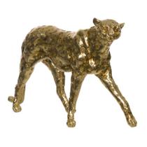Escultura decorativa leopardo em resina dourado 28cm