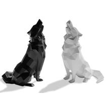 Escultura Decorativa Lobo Uivando Low Poly