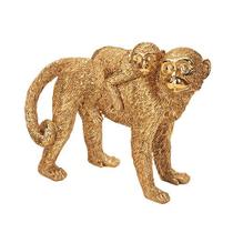 Escultura decorativa macaco dourado c/ filhote