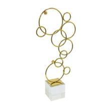 Escultura Decorativa Maior Circulos Metal Dourado Base Luxo