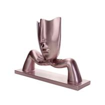 Escultura Decorativa Máscara Com Base Em Cerâmica Rosa Metal 23x30 Cm - D'rossi