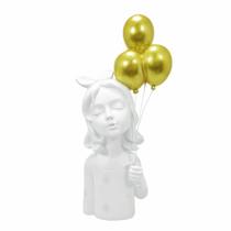 Escultura Decorativa Menina Segurando Balões Dourados