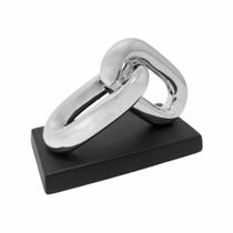 Escultura Decorativa Menor Corrente Metal Prata Base Preta