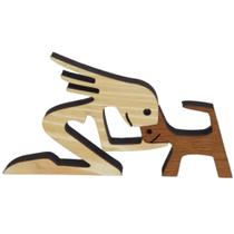 Escultura Decorativa Miniatura Madeira Mulher com Gato