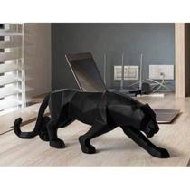 Escultura decorativa pantera leopardo preto negra