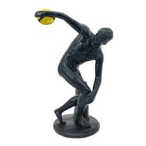 Escultura Decorativa Preto Discóbolo Disco Dourado