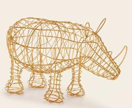 Escultura Decorativa Rinoceronte em Metal Dourado 25,5cm 14835 Mart