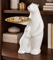 Escultura Decorativa Urso Poliresina Branco/Dourado - 30cm Escultura Decorativa Urso Poliresina Branco/Dourado - 30cm
