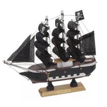 Escultura Decorativo Barco de Madeira 18cm 15102-PL