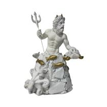 Escultura Deus Poseidon Branco e Dourado 21cm Resina Escultura Deus Poseidon Branco e Dourado 21cm Resina