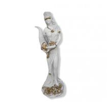 Escultura Deusa Da Fortuna Branco Com Dourado 18 Cm