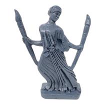 Escultura Deusa Hécate Wicca Duas Tochas Cinza 13Cm Resina
