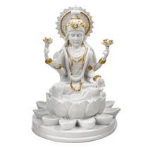 Escultura Deusa Lakshmi na Flor Lotus Bra e Dour 15cm Resina