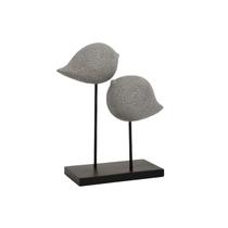 Escultura Dois Pássaros em Poliresina Cinza Preto Grande Escultura Dois Pássaros em Poliresina Cinza Preto Grande