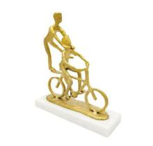 Escultura Dourado Crianças Brincando Bicicleta luxo