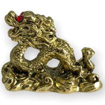 Escultura Dragão dourado com strass 4 cm em metal - proteção força e riqueza - Lua Mistica