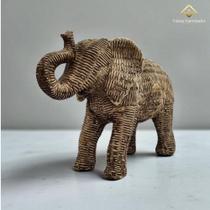 Escultura Elefante 30Cm Gesso Marrom Estilo Bambu Ideal p/ Ambientes Zen Naturais Rústicos AVB DECOR