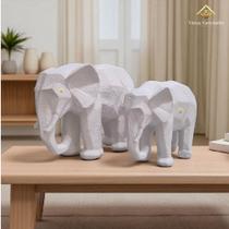 Escultura Elefante Branco Geométrico Opção de Presente Elegante e Sofisticado Kit 2 Peças AVB DECOR