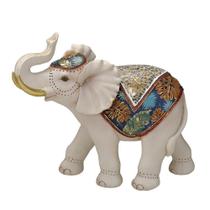 Escultura elefante decorativo branco com manto colorido - Espressione