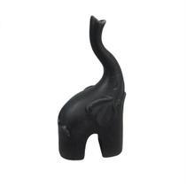 Escultura elefante decorativo de resina preto fosco
