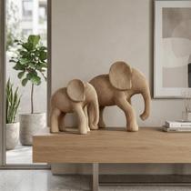 Escultura Elefante Gesso Efeito Crochê Design Minimalista Kit 2 Pçs AVB DECOR