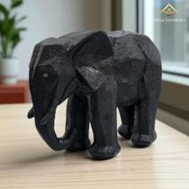 Escultura Elefante Preto Geométrico 18 Cm Gesso Pintado Presente Elegante e Sofisticado AVB DECOR