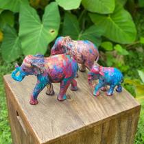 Escultura Elefantes Indianos - 20 e 23cm e 13cm
