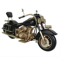 Escultura em miniatura motocicleta em metal preta c/ dourado
