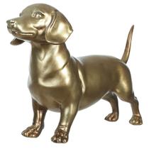Escultura em poliresina dourada Cachorro Dachshund Salsicha 21,2x32,2x10