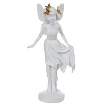 Escultura em poliresina Fada branca com borboletas douradas 25x12,5x8,5