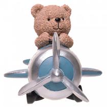 Escultura em poliresina Ursinho aventureiro no avião Teddy Charm Wolff 16x17x16