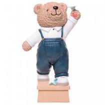 Escultura em poliresina Ursinho com avião Teddy Charm Wolff 13x7,5x22