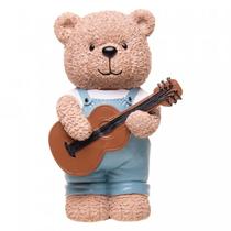 Escultura em poliresina Ursinho com violão Teddy Charm Wolff 12x11x20