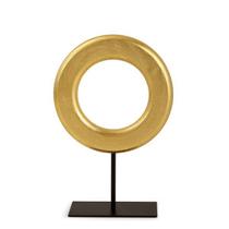 Escultura em polirresina e metal circulo dourado